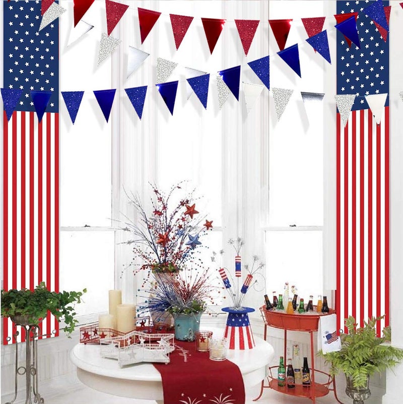 pinkblume 30 Ft Red Silver Blue Triangle Pennant Banner Bunting Hanging Paper Flag Garland for 4th of July American Independence Day USA National Day Patriotic Graduation Wedding Hen Party Decorations Supplies - Image 3